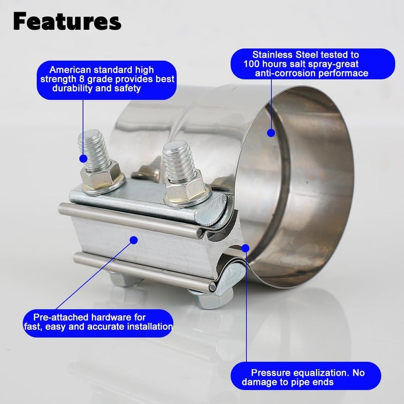 eLifecenter 2-1/2 Inch Exhaust Clamp, Lap Joint Band Clamp Stainless Steel for Clamping 2.5" OD to 2.5" ID Pipes - Image 4